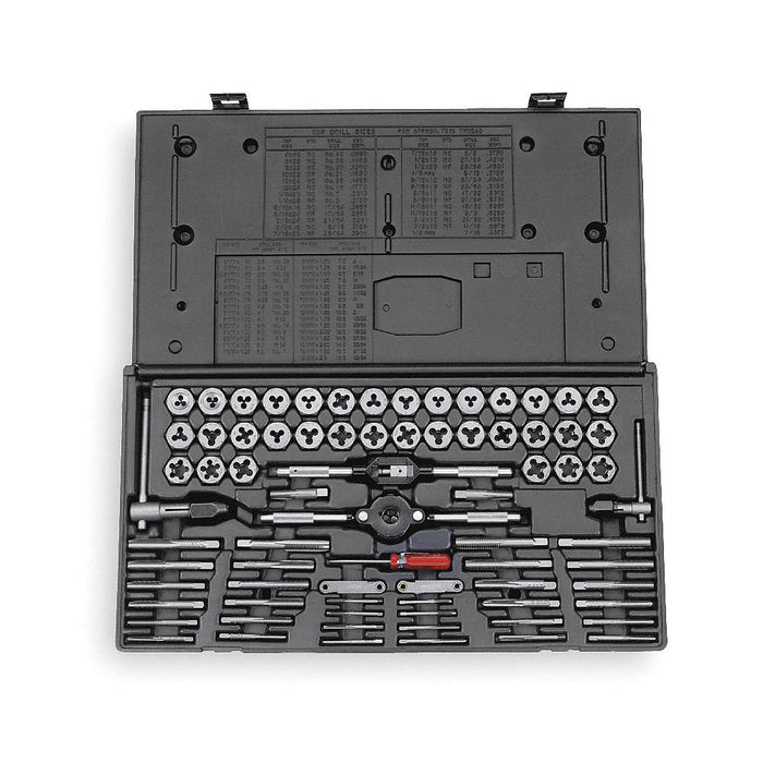 Juego de Machuelos y Dados para Roscar 75 piezas BSP, Métrica, NPT, UNC, UNF