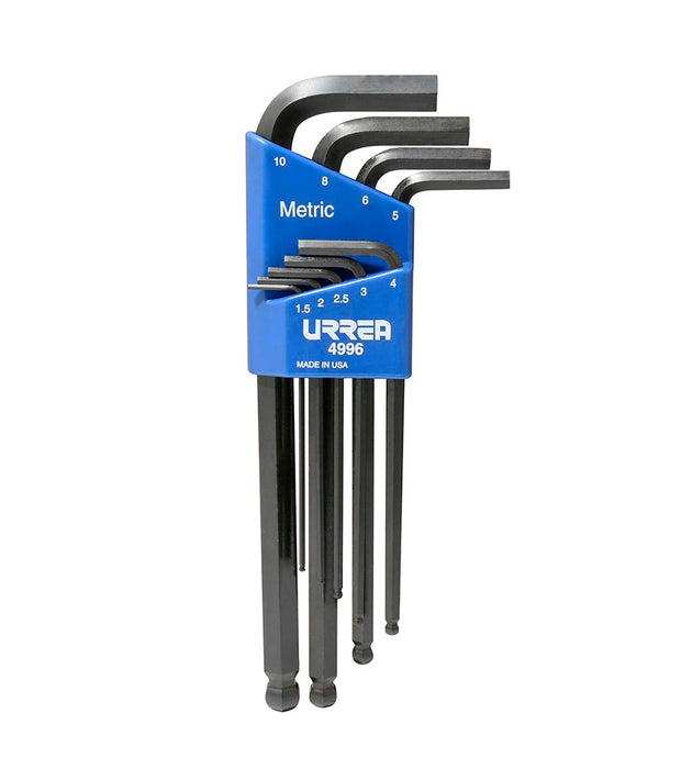 Juego 9 llaves hexagonales L métricos punta bola rack - URREA