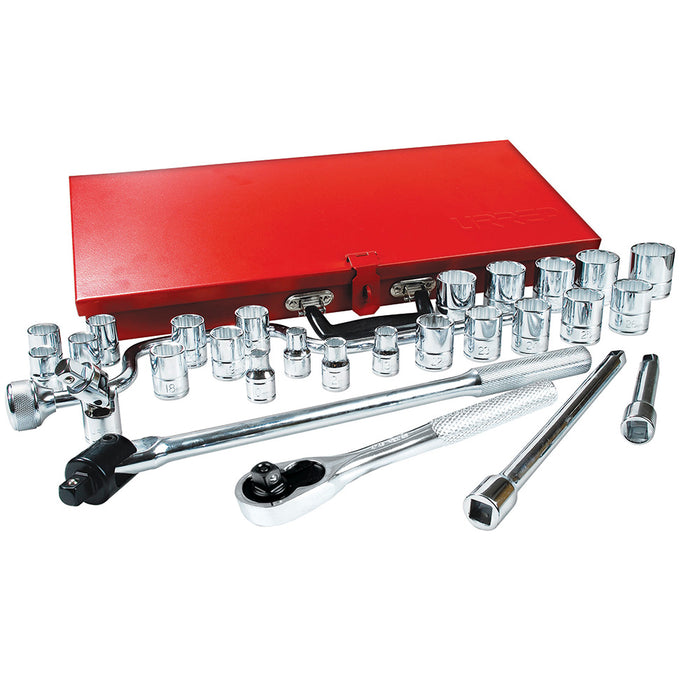 Juego de 29 dados y accesorios métricos 1/2″ - URREA