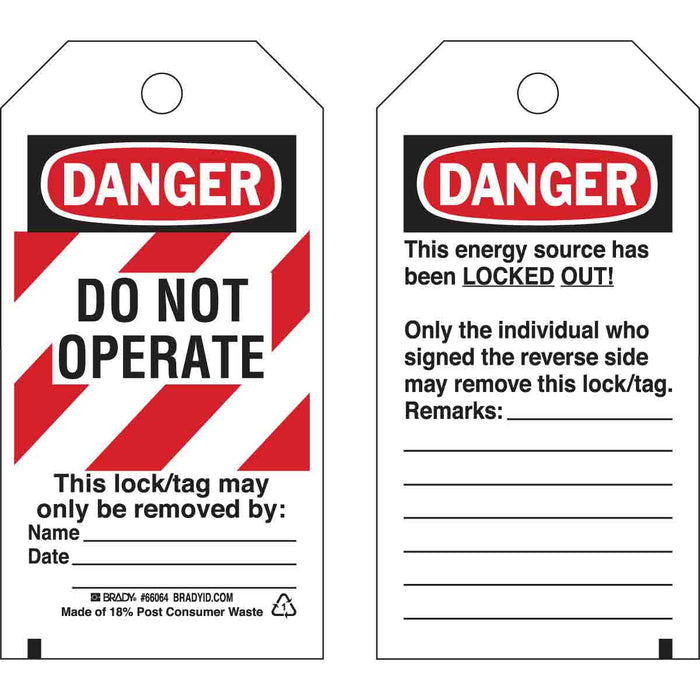 Tarjeta para bloqueo "DO NOT OPERATE" papel, paquete X 25 unidades BRADY