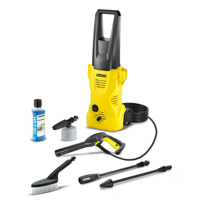 KARCHER HIDROLAVADORAS DE  ALTA PRESIÓN USO HOGAR MOTOR ELÉCTRICO, 1600 PSI, 280 L/H. INCLUYE ESPUMADOR Y CEPILLO DE LAVADO. - Ferrelam