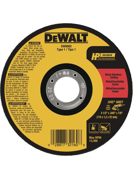 DEWALT DW8062 DISCO CORTE INOX T1 4-1/2" X 1.2MM