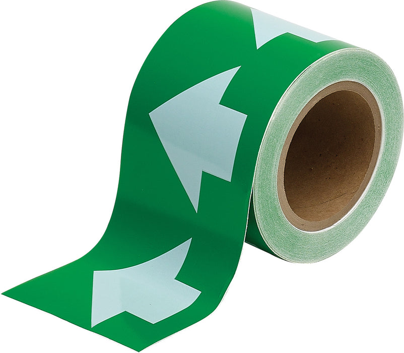 BRADY FOOD AND BEVERAGE FLOW DIRECTION ARROW RIBBON 4in X 30 YDS WHITE ON GREEN 106172