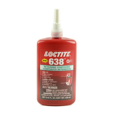 LOCTITE 638 RETAIN CMPND 250 ml RETAINING, FIXING OF BEARINGS, PULLEYS, GEARS, ROTORS AND CYLINDRICAL SURFACES